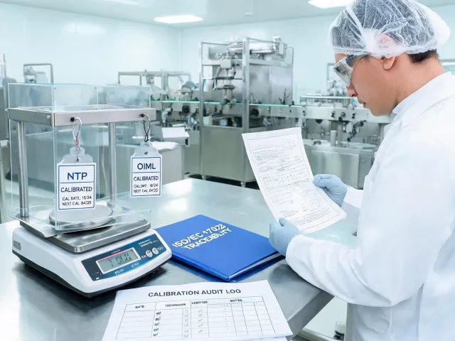 Calibration technician with balance certificate and audit log